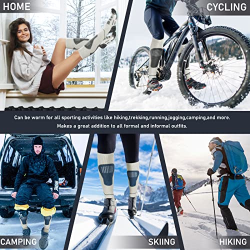 Image of Merino Wool Ski Socks 2 Pairs, Thermal Knee High Warm Socks for Snowboarding, Hiking, Cold Weather, Snow, Hunting