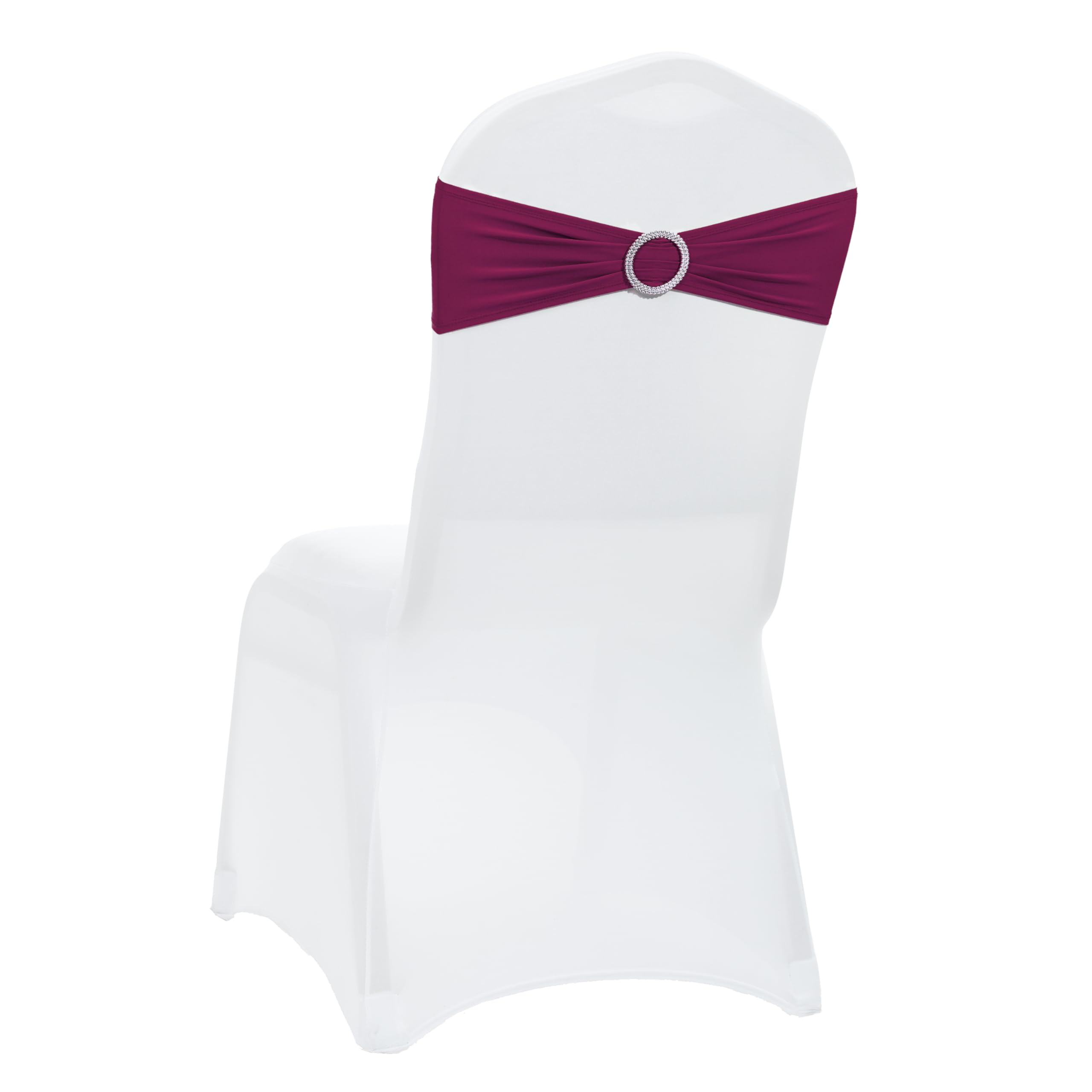 VDS - Eggplant | Spandex Chair Sashes Bows | 150 PCS | Stretch Elastic Banquet Universal Folding Chair Band Tie with Silver Buckle Slider for Wedding Party Conference Celebration Event Decoration — image 1