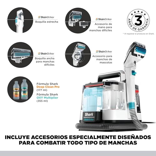 Miniatura 6 de Shark StainStriker, Limpiador de Manchas con 5 Accesorios, 450W, PX200EUT | Minicepillo Pelo Mascotas, Boquilla Estrecha, Tubo de Limpieza, 2 X Soluciones de Limpieza Incluidas, Ligero y Portátil