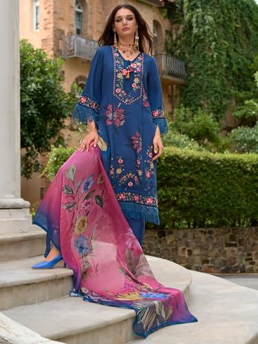 Image of INDO ERA Women's Pure Silk Kurta and Pant with Dupatta Set