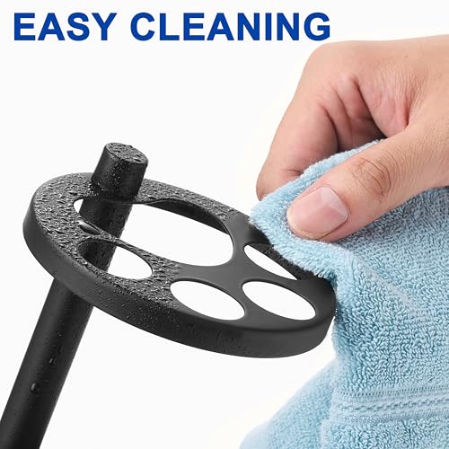 Metal Toothbrush Holder Stand for Bathroom: Stainless Steel Ventilated Organizer with Slots for Electric Toothbrushes, Toothpaste, Razors & Small Comb, Unique Footprint Base Design, Black