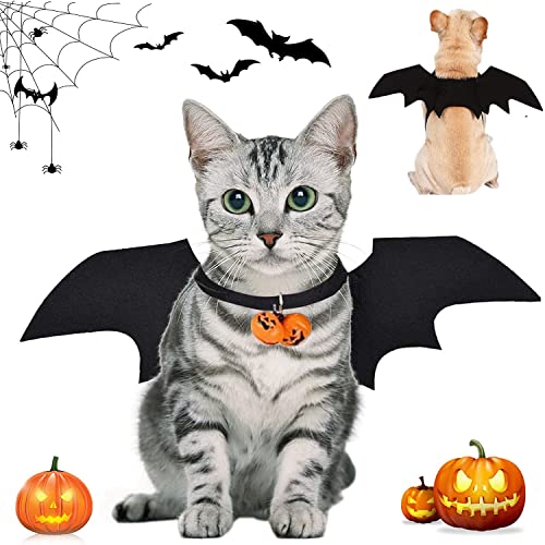 YISKY Disfraz De Halloween del Gatos Perros, Alas de murciélago de Mascota de Halloween, Disfraz de Murciélago para Mascotas, Disfraz de murciélago para Gatos con Campanas de Calabaza