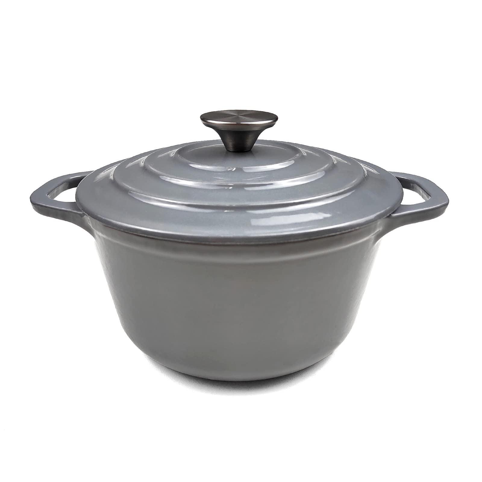 HAWOK Enameled Cast Iron Dutch Oven with Lid, 4 Quart, Deep Round Dutch Oven with Dual Handles, Grey