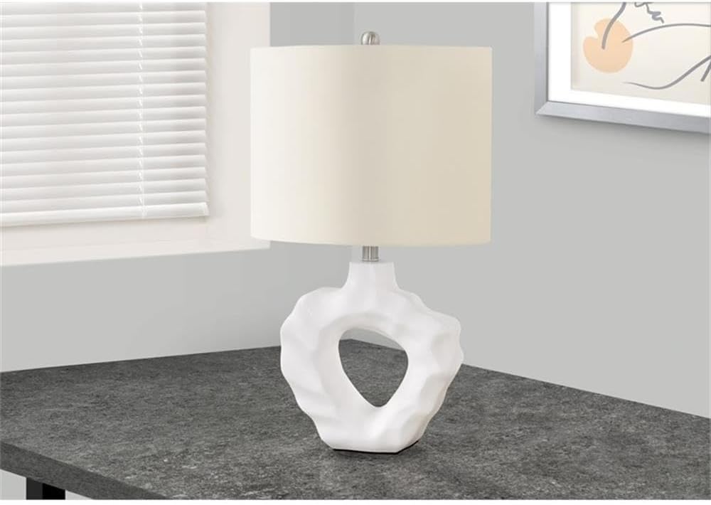 Pemberly Row 25" Sculptural Resin Table Lamp, Cream Rippled Base with Ivory Linen Shade, Oval Shape, 3-Way Rotary Switch, 5ft Transparent Cord, Modern Living Room, Bedroom, or Office Accent Lighting