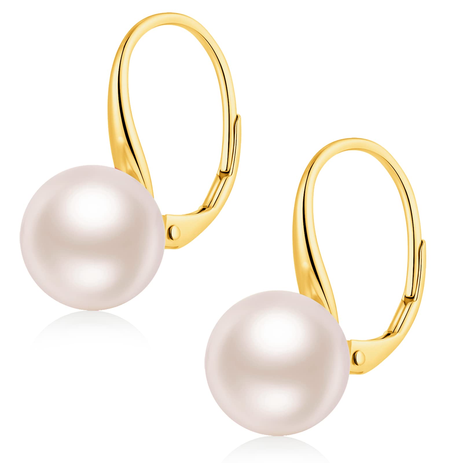 Jiamiaoi Pendientes Perlas Colgante De Plata 925, 10mm Perla Cultivadas Y Chapado En Oro Blanco De 18k Para Mujer Joyeria