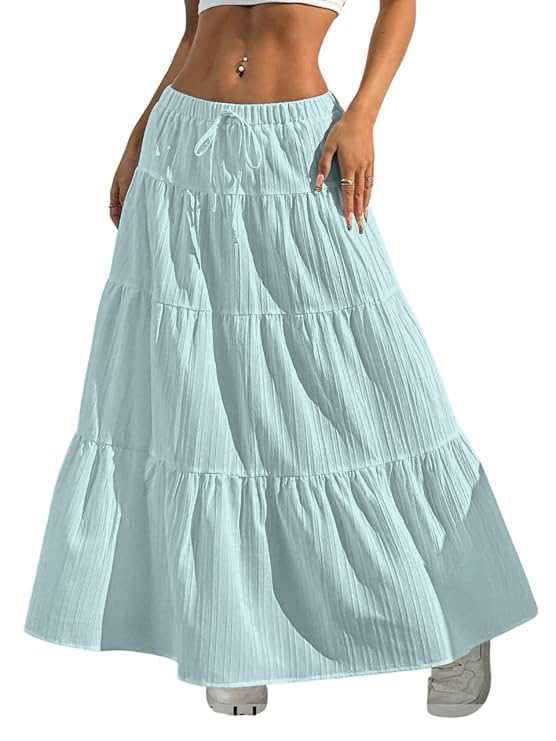 Image of Jawdrobe Women's Georgette Ruffle Hem Long Flared Skirt Lightweight Soft Fabric| High-Waisted Ruffled Maxi Plain and Pleated Skirt