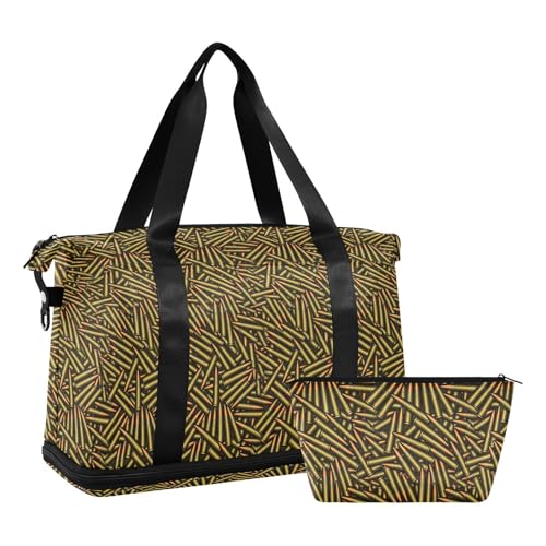 Foldable Travel Bag Bullets Gun Owner Abstract Pattern Carry On Tote Bag with Adjustable Strap for Yoga