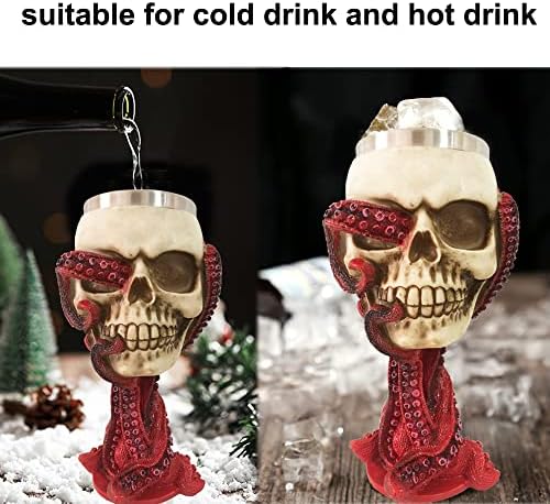 PROVIVID Skull Goblet Chalice Wine Cups Medieval Chalice Skull Cup Stainless Steel 3D Skull Whisky Shot Glasses Realistic Resin Octopus Tentacle Beverage Halloween Drinking Cup Novelty Unique Gift