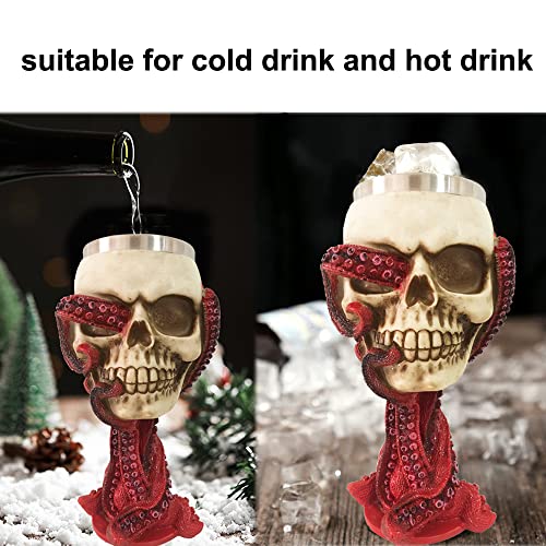 Provivid Skull Goblet Chalice Wine Cups Medieval Chalice Skull Cup Stainless Steel 3D Skull Whisky Shot Glasses Realistic Resin Octopus Tentacle Beverage Halloween Drinking Cup Novelty Unique Gift #TOP5