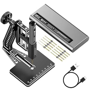 4-Speed Electric Mini Drill Pen with Hedgehog Benchtop Press, AM ARROWMAX 10 Small Drill Bits with Aluminium Box, OLED Display, LED Lights, 3/32-Inch Keyless Chuck (SDS ULTRA PLUS)