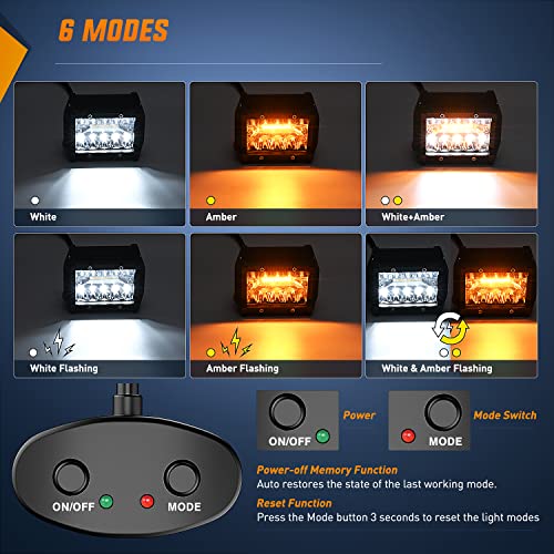 image for Nilight 2PCS 4Inch 60W LED Pods Spot Flood Amber White Light Bar Strob