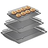 Hunnycook Baking Sheet with Rack Set - 3 Baking Sheets + 3 Cooling Racks, Carbon Steel Cookie Sheets & Cooling Racks in Multiple Sizes, Thickened & Warp-Resistant, Dishwasher Safe