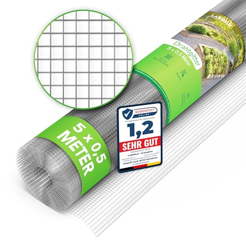 Drahtgitter feinmaschig - 5 x 0,5 Meter - Gitter, Kaninchendraht, Volierendraht, Maschendraht, Maulwurfgitter, Hasendraht Feinmaschig, Maschendrahtzaun 50cm