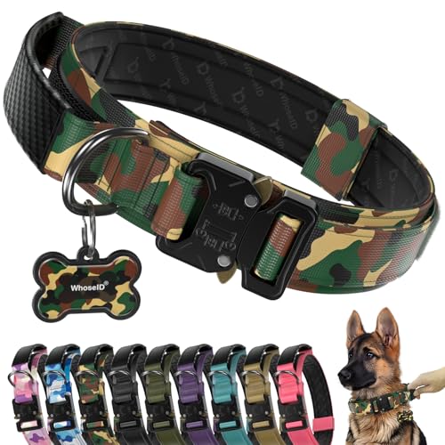 Image of Premium Tactical Dog Collar - Adjustable Military Heavy Duty Dog Collar for Medium Large Dogs - Durable Metal Buckle Dog Collar with Leather Control Handle and Soft Comfortable Padding