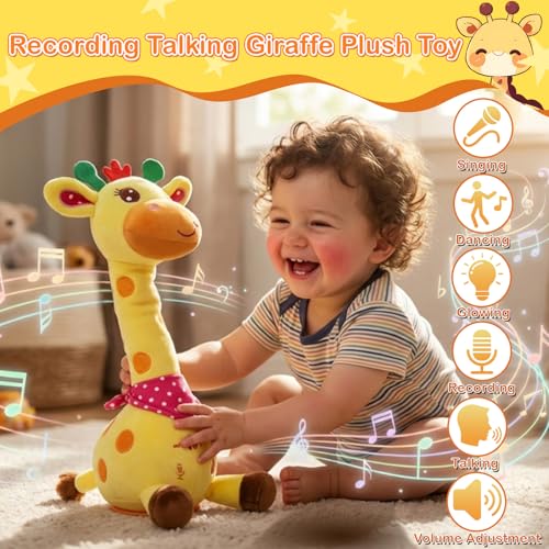 Image of Hunfur Talking Dancing Giraffe Baby Toys, Singing Recording Repeats What You Say with Glowing Light, Funny Gift for Toddlers, Boys Girls Tummy Time Toys