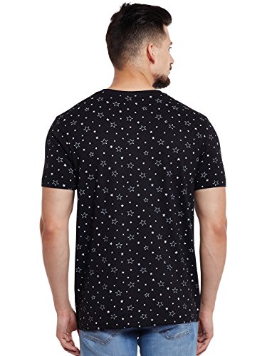 Image of Printed V Neck Cotton Tshirt for Men(Pack of 1)-VEE-Print-NO.1-01-BLK-P-P3230