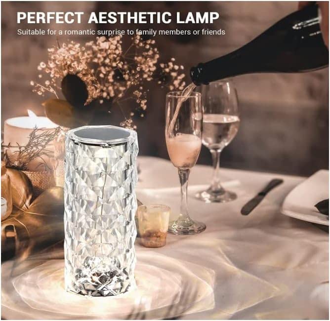 Image of Crystal Diamond Rose Table Lamp, LED Night Light with Touch and Remote Control, Bedside Lamps Nightstand Lamps, Dimmable, Romantic Lighting Decoration for Bedroom, Office, Dating