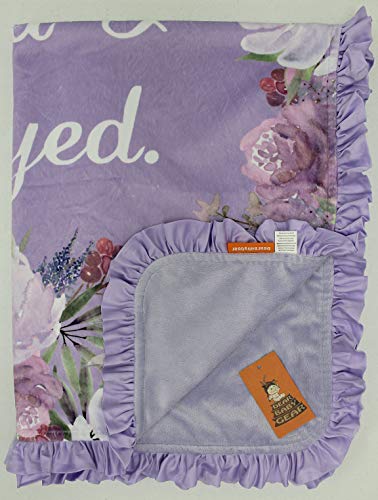 Image of Dear Baby Gear Floral Deluxe Baby Blanket - Reversible, Newborn Gifts for Girls - This Child I Prayed Lavender Floral, Lavender Ruffle, 43 x 33 Inches