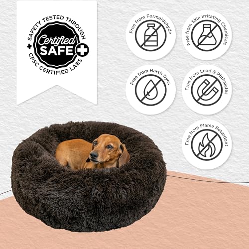 Best Friends by Sheri Original Calming Donut Dog and Cat Bed, Shag Faux Fur, Dark Brown, Small (23x23) - Helps Provide Anxiety Relief for Pets - Thumbnail 6