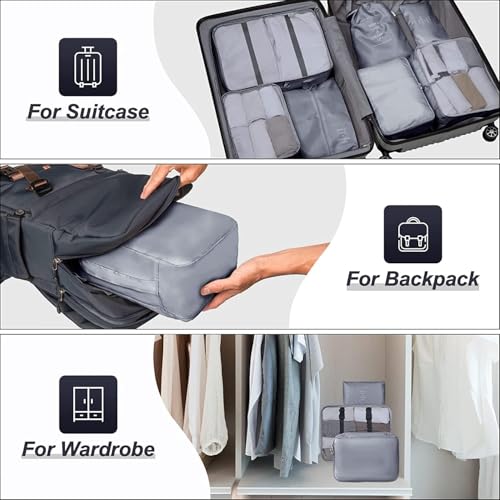 Image of polyester 7 Set Packing Cubes Luggage Packing Organizers For Travel Accessories storage organiser (gray)