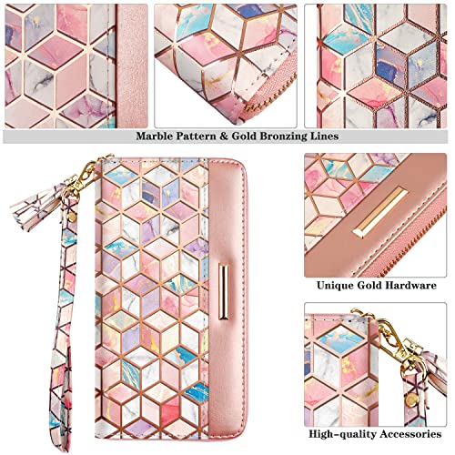 Coco Rossi Women Wallets Multi Card Case Wallet Clutch Wallet Card Holder Organizer Ladies Purse Tassel Wrist Strap Purse,Colorful Gold Marble #TOP2