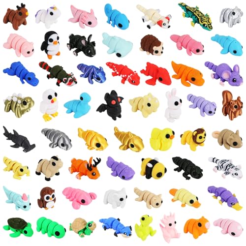 wiggance 58 PCS 3D Printed Animals, Articulated Mini Animal Figures, Flexible Fidget Toys, Bulk Classroom Rewards, Colorful Desk Decor, Collectible 3D Print Toys