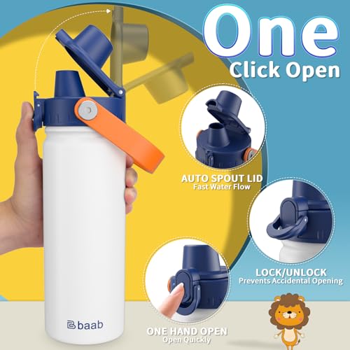 Image of baab 18oz Kids Insulated Water Bottle 18 /8 Stainless Steel Kids Cup 2 Pack | BPA-Free, DIY Stickers, Lockable Spout Lid, Leakproof & Spillproof, Easy to Clean & Carry, Gift for Boy Girl Youth School
