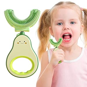 U-vormige tandenborstel voor peuters, 360° zachte veilige kindertandenborstel, schattige interessante babytandenborstel voor volledige diepte tandreiniging voor 2-8 jaar kinderen (Groente)