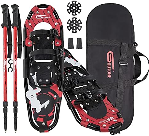 Goutone Light Weight Snowshoes for Adult Women Men Youth Kids, Aluminium Alloy Terrain Snow Shoes for Hiking and Heel Lift Riser for Mountaineering with Trekking Poles and Carrying Tote Bag.