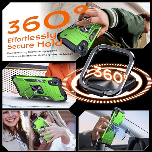 Image of Anqrp Heavy Duty Case for iPhone XR Case with Enhanced Ring Holder Grip Stand, Military Grade Shockproof Rugged Drop Protective Silicone Hard Slim iPhone XR Phone Case Cover,Spring Grass