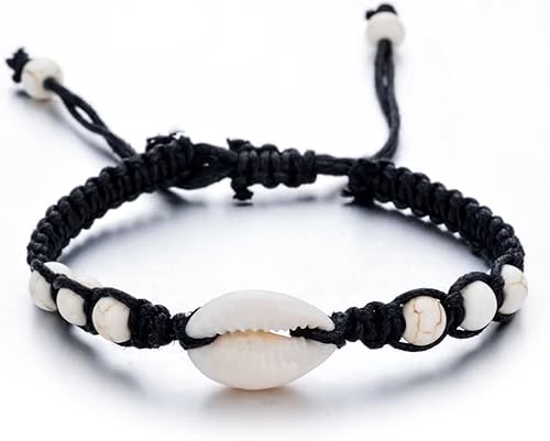 Aonklot Pulsera de estrella de mar para mujer, pulsera de concha de puka, pulsera de cuentas azules, pulsera de estrella de mar ajustable para