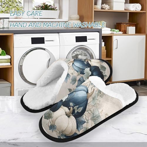 Halloween Pumpkin Retro Blue Slippers For Women Men Soft Memory Foam Non-Slip Hallowmas Winter Indoor House Shoes Travel Slipper3