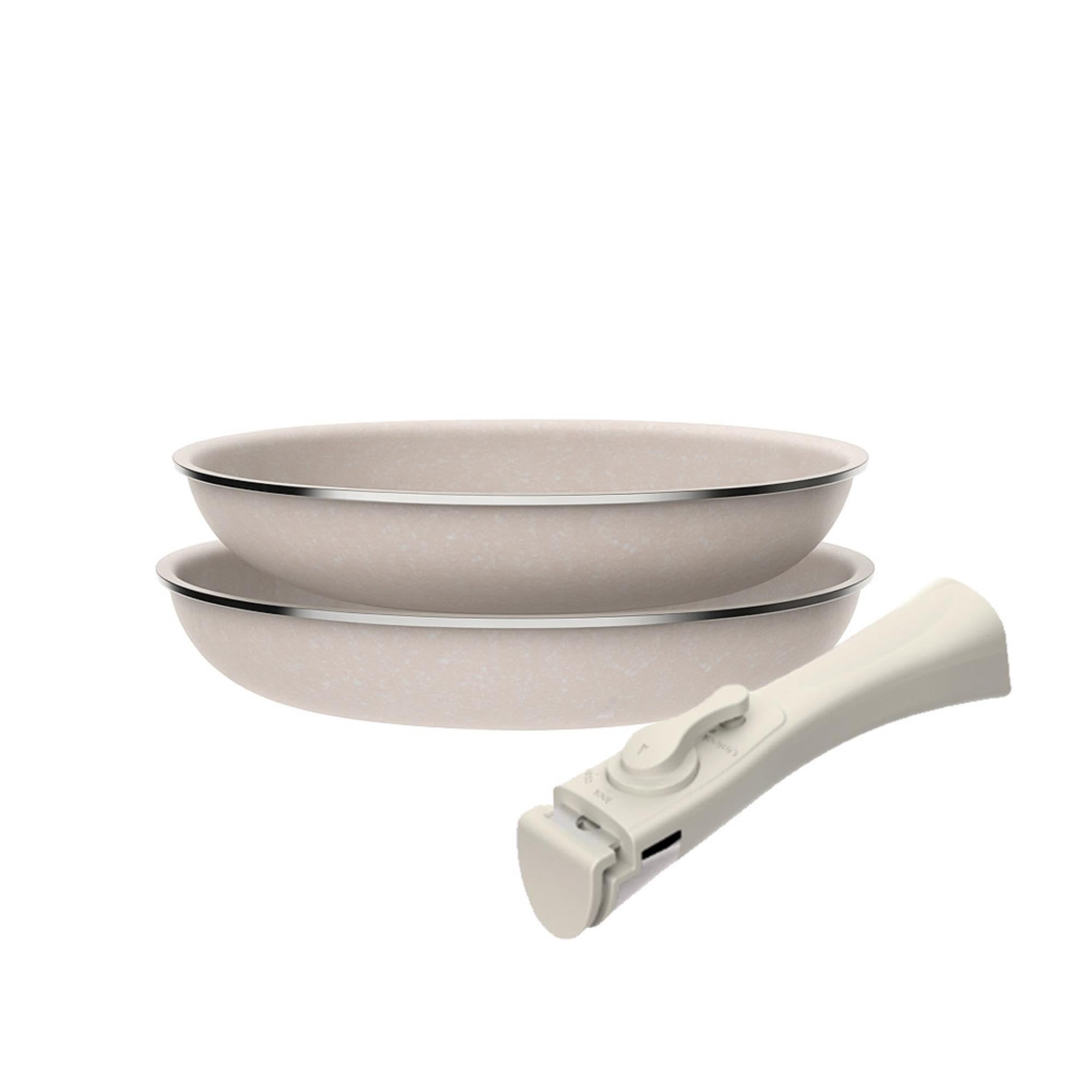 Juego de 2 Sartenes Ø24Ø28cm en aluminio prensado con revestimiento ILAG + Mango extraíble Click&Cook, Apto inducción, antiadherentes, sin PFOA, apto lavavajillas y horno