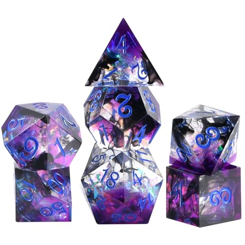 OriCraft Dés Magiques Sombres pour Donjons et Dragons - Noix Polyethniques pour Jeux de Rôle - Monde Sous-Marin Noir D20 avec Coins Aigus - 7 Ensembles de Dés d'Halloween