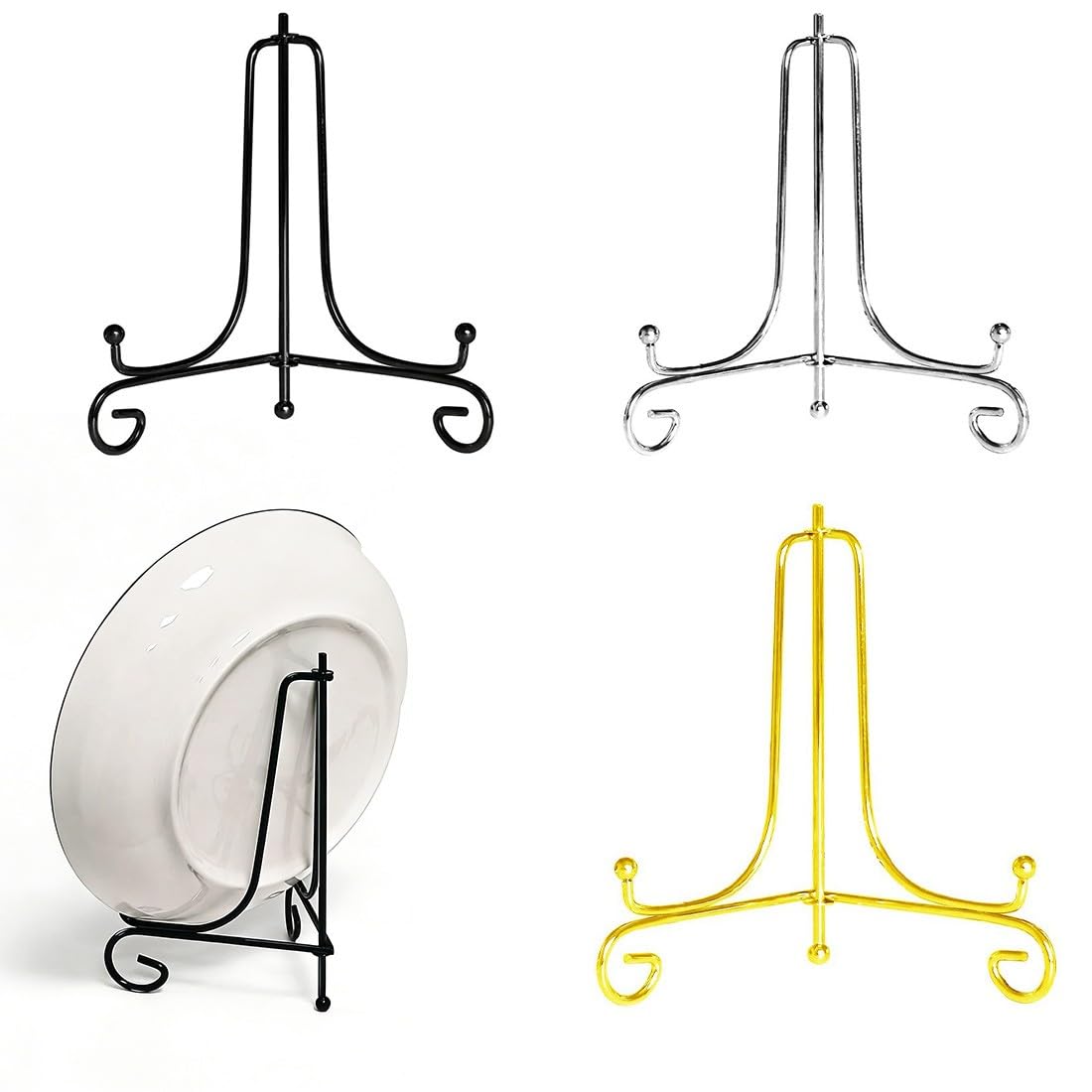 Porta Piatti da Esposizione, 3 Pezzi Reggi Piatti da Esposizione, Portafoto, Espositore in Ferro, Accessori per la Decorazione Della Casa, per Piattis, Libri, Foto, Stoviglie