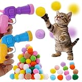FgTnYh 100Pcs Pom Pom Balls with 2Pcs Cat Ball Launchers Cat Interactive Soft Ball Toy Interactive Pet Toys Launcher for Cats Indoor Play
