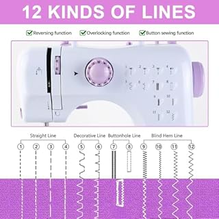 Sewing Machine for Beginners & Kids, Mini Portable Sewing Machines with 12 Built-in Stitch Patterns, 2-Speed Foot Pedal, Perfect for Teaching Daughter Granddaughter to Sew(Purple White)