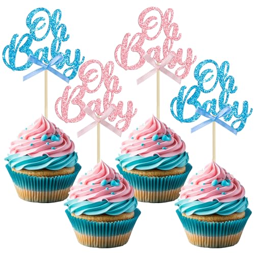 Décoration de cupcakes Oh Baby pailletée haut de gamme avec nœud satiné