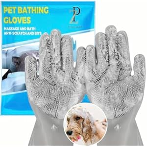 Pet Bathing Gloves, Massage and Bath Anti-Scratch and Bite, Grey, Blue