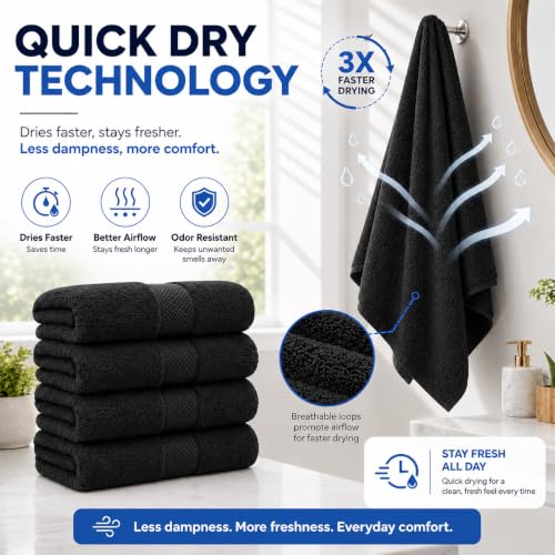 Pack of 4 Extra Large Bath Towels 30 x 60 Inches, 100% Combed Yarn Cotton, Super Soft, Lightweight, Larger & Fast Drying, Highly Absorbent Towels for Bathroom, (Black) by CottonsClout - Used condition - Image 4