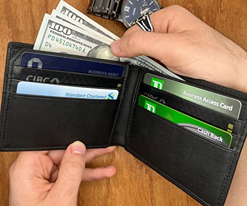 Genuine Leather Wallet for Men, RFID Blocking Bifold Wallet with Flip Up ID Window, Mens Real Leather Wallet with Gift Box (Black)4