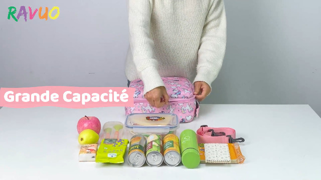 Sac Isotherme Enfant RAVUO - Motif Licorne - Bandoulière Amovible - Pour Goûter Et Pique-nique