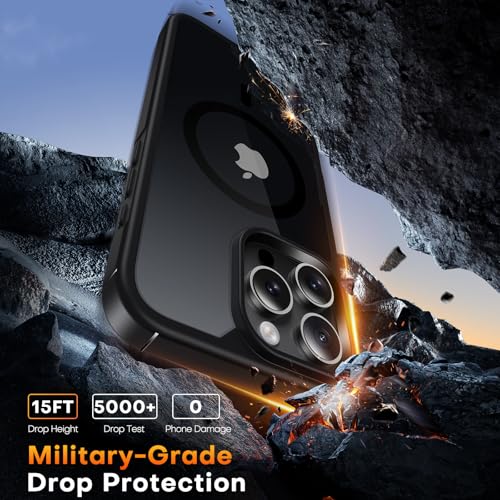 Image of TAURI TPU+PC For iPhone 16 Pro Case 6.3 inch, Compatible With Magsafe, Military-Grade Protection, [Anti-Yellowing] Shockproof Case Transparent Back Magnetic Phone Cover-Black