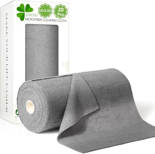 ESPERO Microfiber Kitchen Towel Roll, Multipurpose Cleaning Cloth Roll Pre-Cut Tear Away Microfiber Cleaning Cloth Roll Kitchen Cloth for Kitchen, Car, Garage and Home (25 X 25) (Grey, 2 Roll 40 Pack)