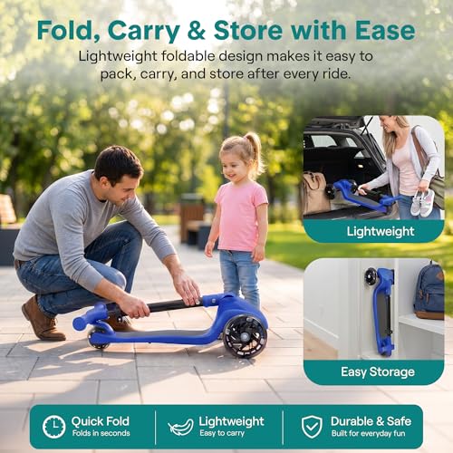 SereneLife 3 Wheel Scooter for Toddlers and Kids – Foldable Kid Scooter with LED Wheels, Adjustable Handlebar, Rear Brake, Anti-Slip Deck – Kids 3 Wheel Scooter for Ages 3–7, Up to 110 lbs by SereneLife - Used condition - Image 5