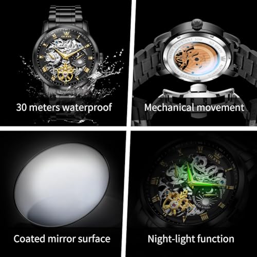 Image of OLEVS Automatic Men Watch Self Winding Mechanical Moon Phase Business Luxury Diamond Dress Stainless Steel Waterproof Luminous Mens Wrist Watch