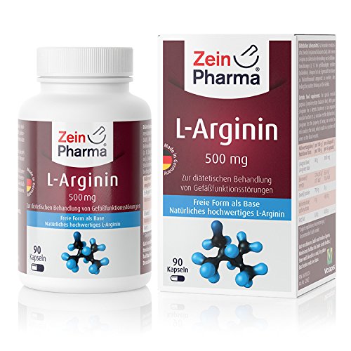 ZeinPharma L-Arginine 500 mg • 90 gélules (alimentation 2 semaines) • pour le traitement diététique du dysfonctionnement vasculaire • Fabriqué en Allemagne Cover
