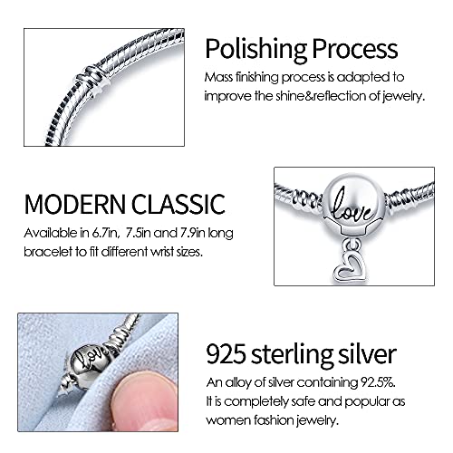 Kunsir 925 Sterling Silver Snake Chain Bracelet Basic Charm Bracelets, With Love Gifts For Teen Girls Women #TOP2