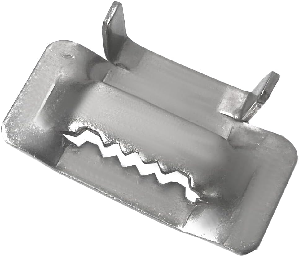 Ear-Lokt Buckle, 3/4 Inch 304 Stainless Steel Pipe Clamp Wing Seal, Heavy-Duty Replacement for Banding Strapping on Pipes, Cable, Timber (Pack of 100)