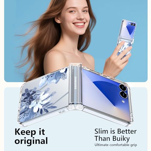 FCSWEET for Samsung Galaxy Z Flip 7 Case with Hinge Protection,Clear Floral Lavender Shockproof Protective Hard PC Slim Floral Women Phone Case for Z Flip7 - Flower/Ink Painting by FCSWEET - Image 3